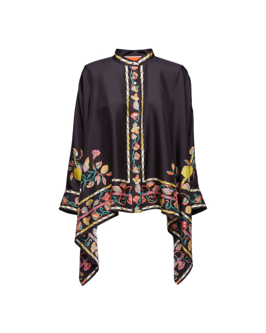 Curvvvy® Borboni Placée Nero Twill Blouse Vintage Baroque Print Elegant Flowy Set