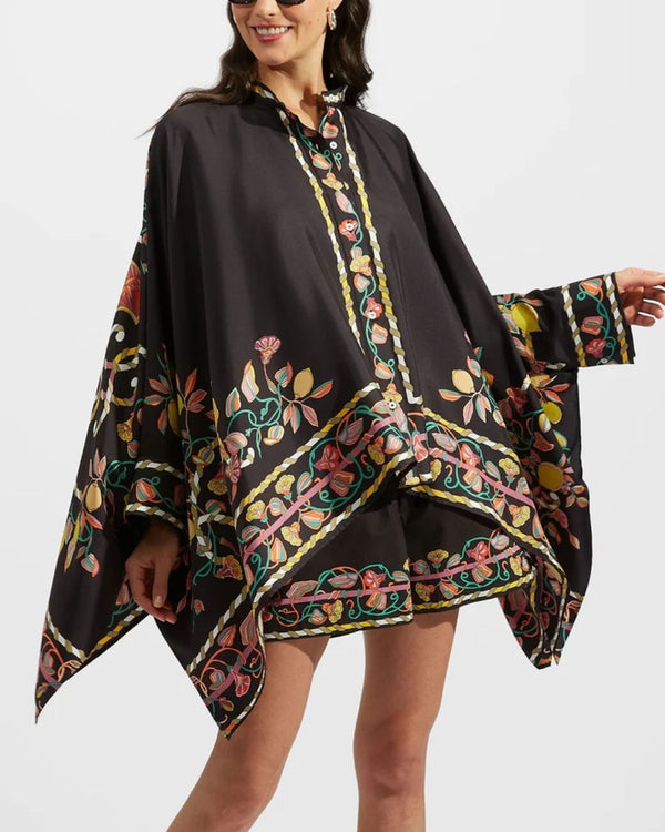 Curvvvy® Borboni Placée Nero Twill Blouse Vintage Baroque Print Elegant Flowy Set