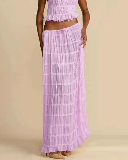 Curvvvy® Passion and Romance Pleated Back Elastic Straps Adjustable Halter Tank Set