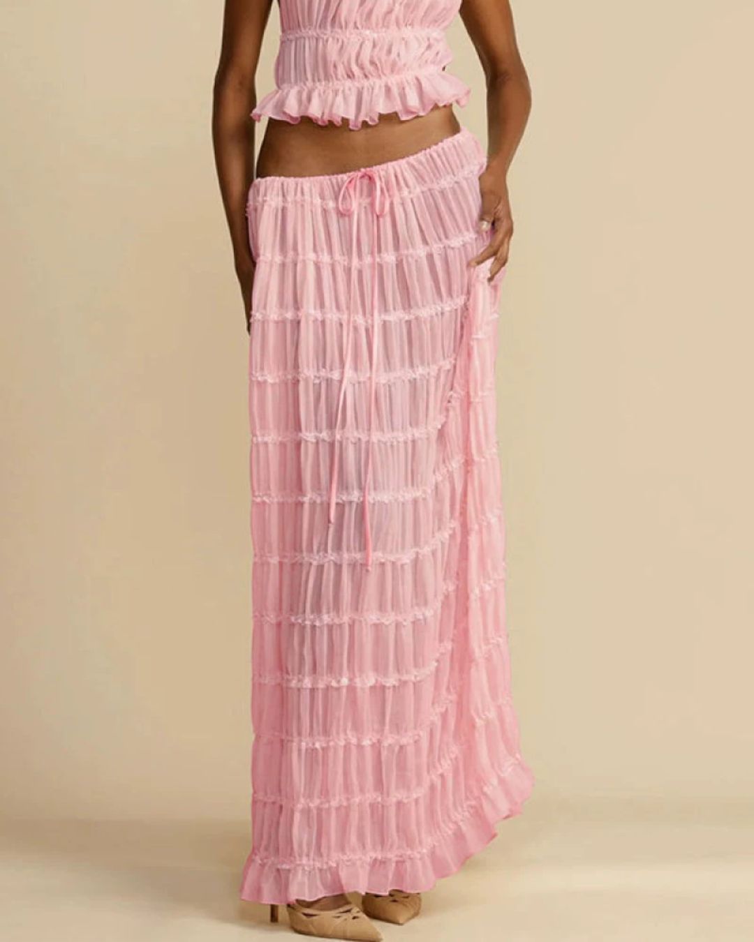 Curvvvy® Passion and Romance Pleated Back Elastic Straps Adjustable Halter Tank Set