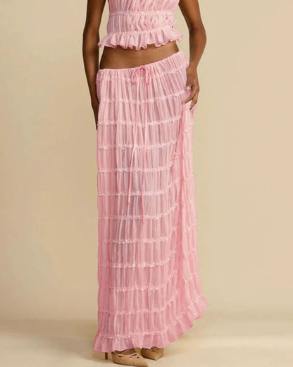 Curvvvy® Passion and Romance Pleated Back Elastic Straps Adjustable Halter Tank Set