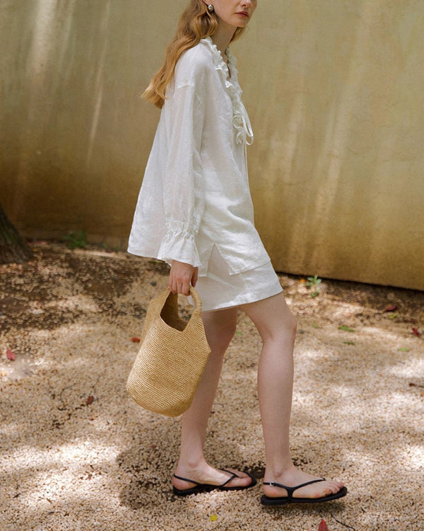 Curvvvy® Linen Romantic Ruffled Puff Sleeve Shirt