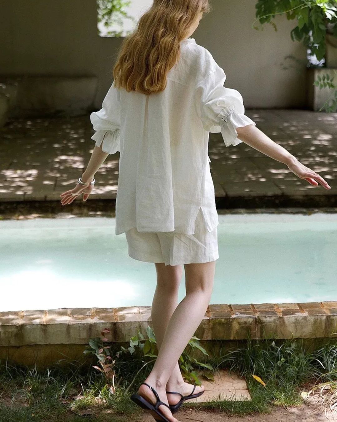 Curvvvy® Linen Romantic Ruffled Puff Sleeve Shirt