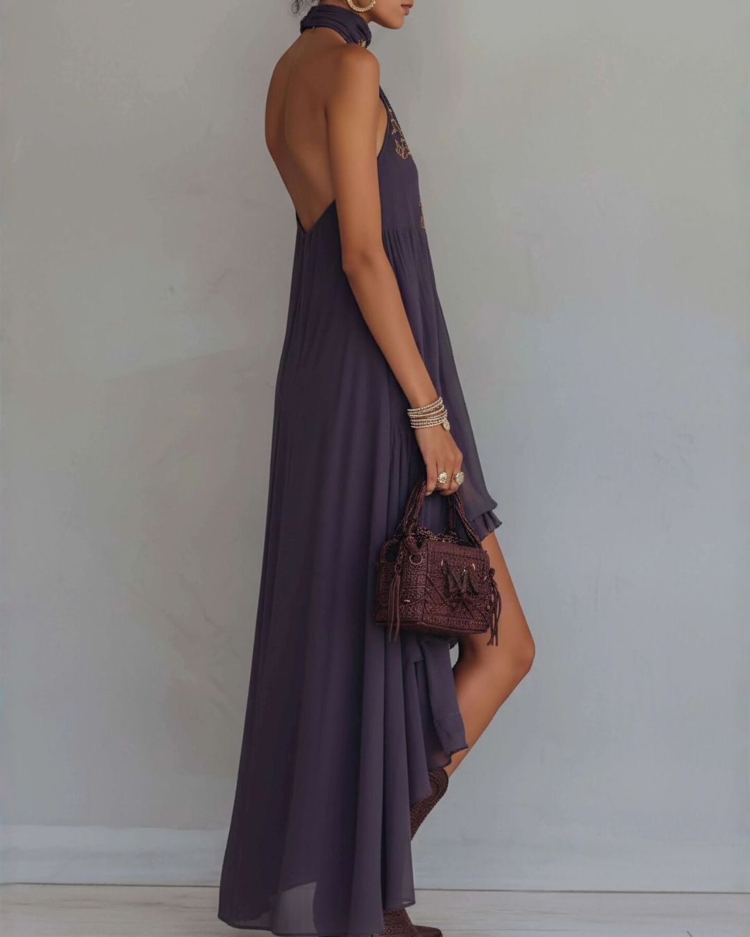 Curvvvy®  Retro Halter Neck Irregular Ruffle Maxi Dress
