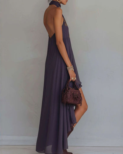 Curvvvy®  Retro Halter Neck Irregular Ruffle Maxi Dress