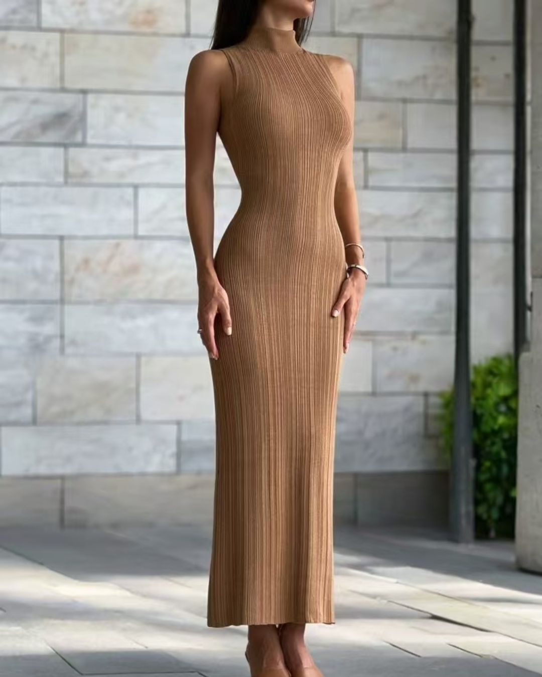 Curvvvy®  Knit Elegant Evening Dress Women High Waist Slim Sleeveless Bodycon Maxi