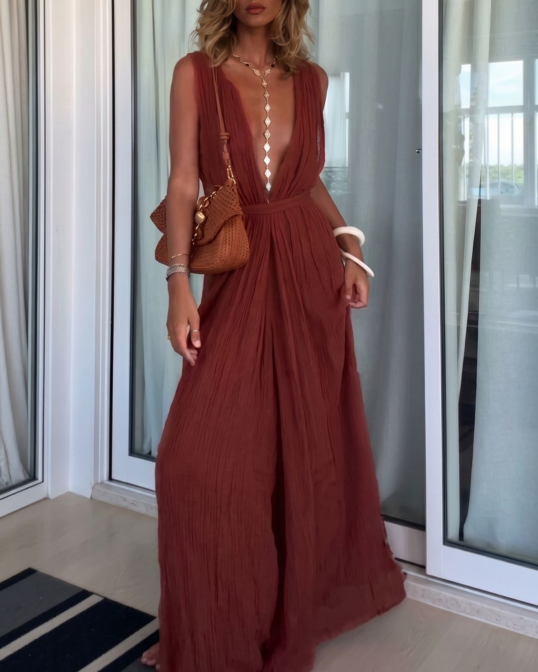 Curvvvy® Vacation Style V-neck Lace-up Jumpsuit