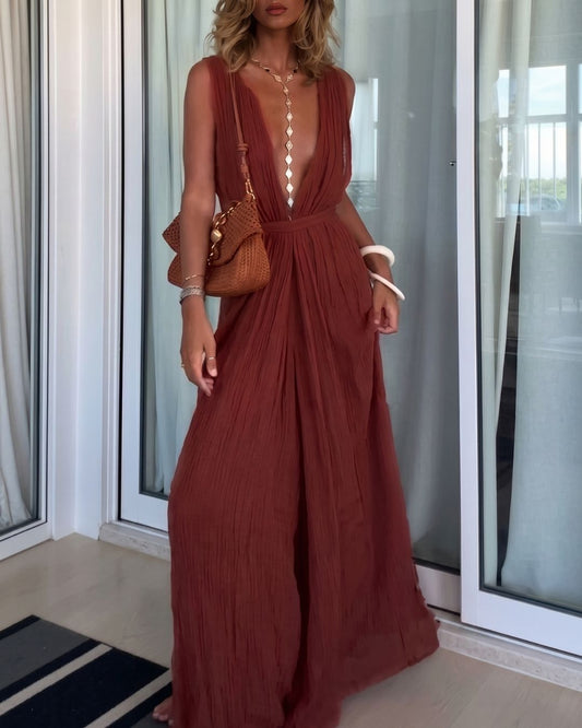 Curvvvy® Vacation Style V-neck Lace-up Jumpsuit