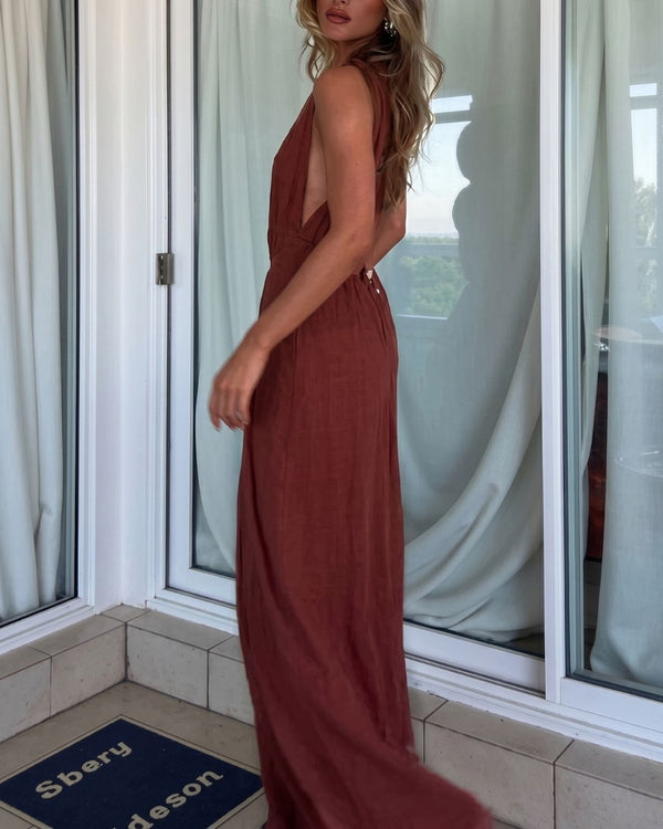 Curvvvy® Vacation Style V-neck Lace-up Jumpsuit