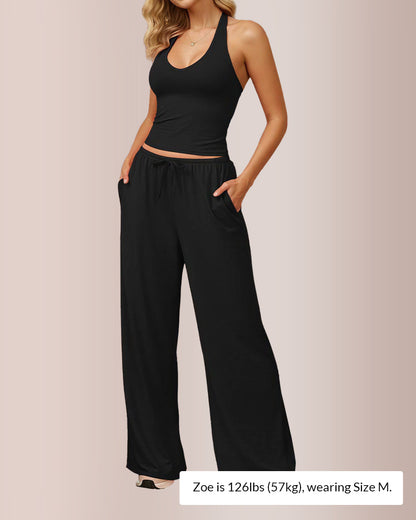 Curvvvy® Effortless Halter Lounge Set Wide Leg Pants 2-Piece