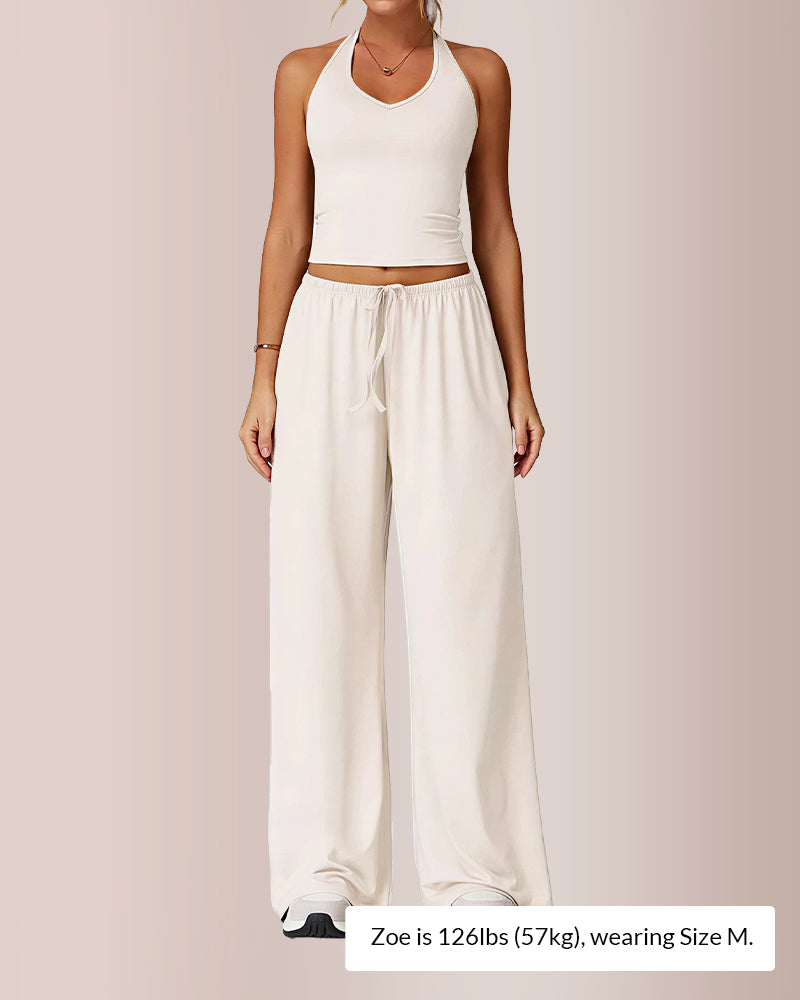 Curvvvy® Effortless Halter Lounge Set Wide Leg Pants 2-Piece