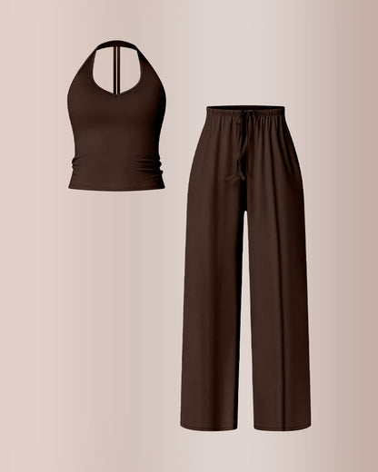 Curvvvy® Effortless Halter Lounge Set Wide Leg Pants 2-Piece