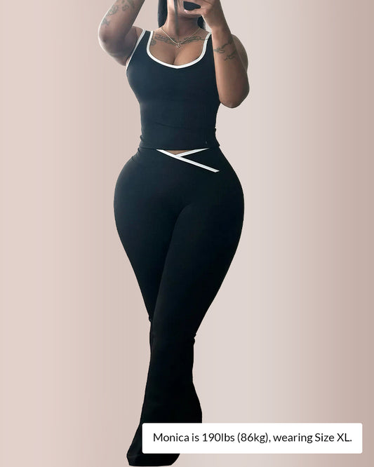 Curvvvy® Contrast Trim Cross-Waist Flared Active Set