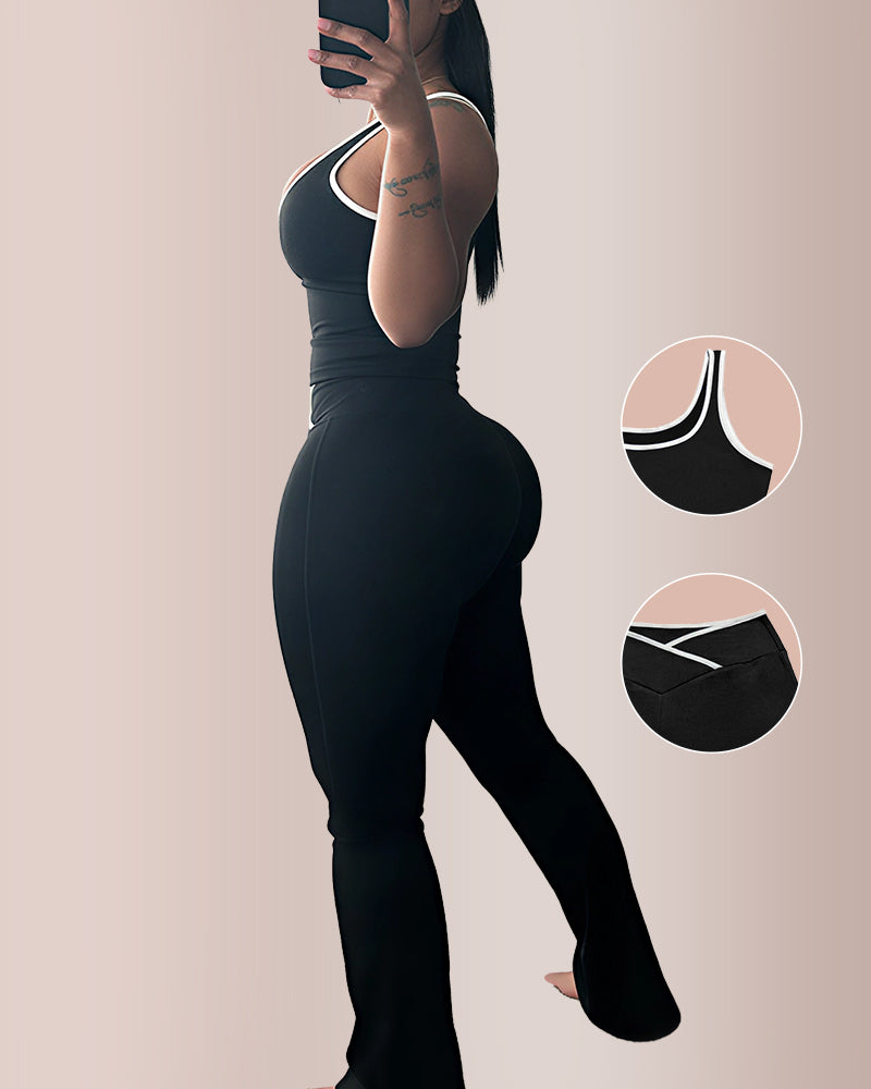 Curvvvy® Contrast Trim Cross-Waist Flared Active Set
