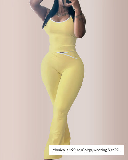 Curvvvy™ Ensemble Sport Évasé Taille Croisée Bordure Contrastante