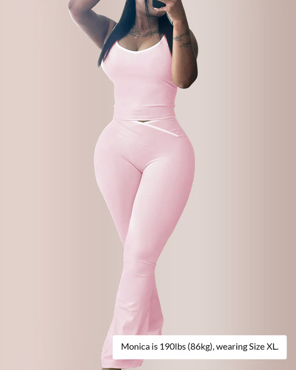 Curvvvy™ Ensemble Sport Évasé Taille Croisée Bordure Contrastante