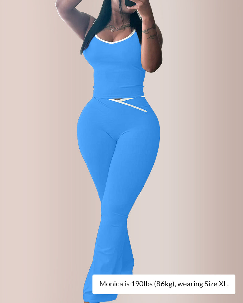 Curvvvy™ Ensemble Sport Évasé Taille Croisée Bordure Contrastante