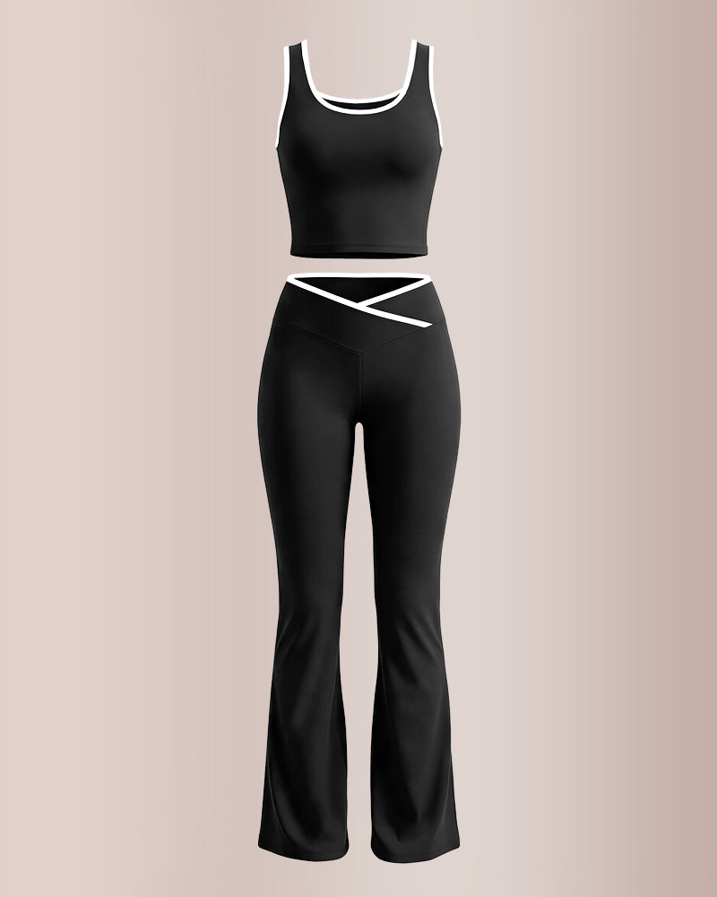 Curvvvy® Contrast Trim Cross-Waist Flared Active Set