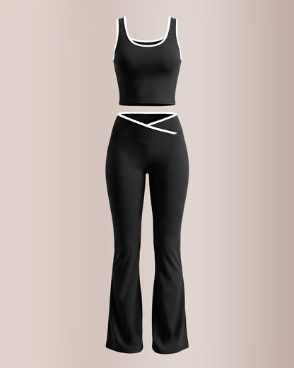 Curvvvy® Contrast Trim Cross-Waist Flared Active Set