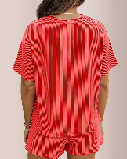 Curvvvy® Ribbed Knit 2-Piece Lounge Set Short Sleeve Top & Shorts