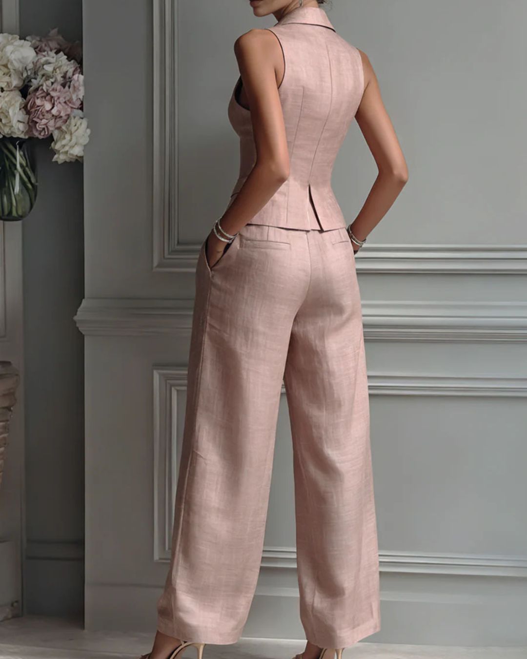 Curvvvy® Tailored Waistcoat and Pleated Wide Leg Pants Set Structured Two-Piece Elegant Work Outfit