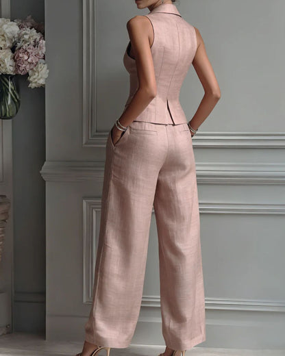 Curvvvy® Tailored Waistcoat and Pleated Wide Leg Pants Set Structured Two-Piece Elegant Work Outfit
