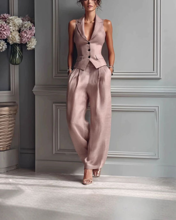 Curvvvy® Tailored Waistcoat and Pleated Wide Leg Pants Set Structured Two-Piece Elegant Work Outfit