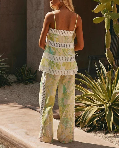 Curvvvy® Lemon Floral Strappy Two-Piece Set Elegant Outfit