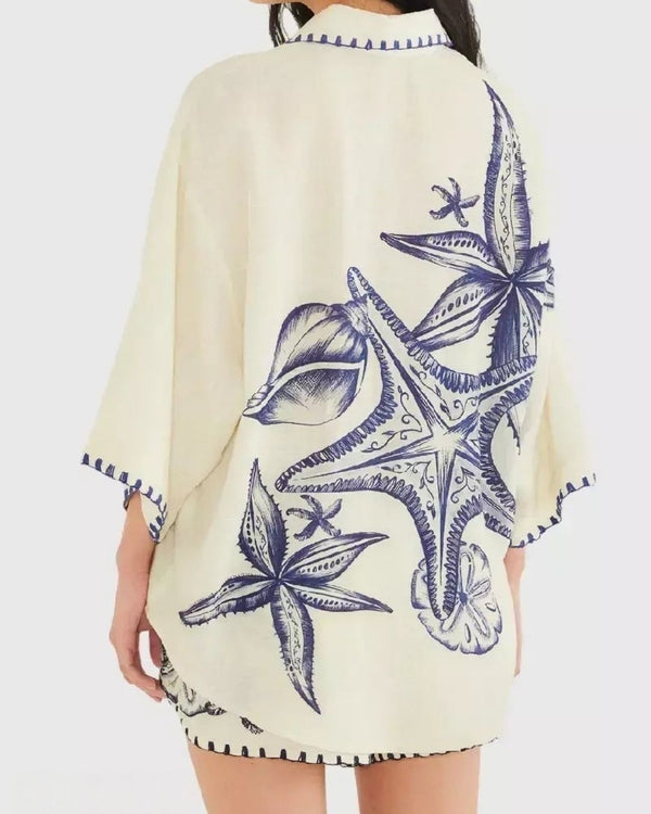Curvvvy® Seashell Print Shirt & Shorts Set
