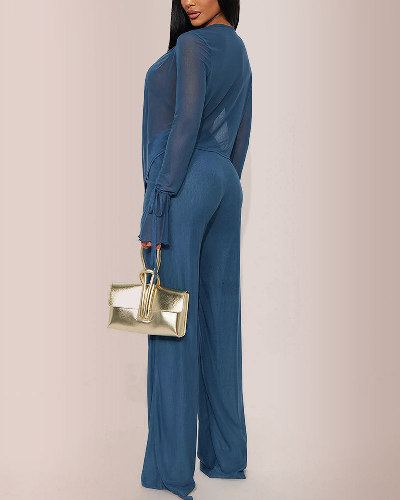 Curvvvy® Siren Sheer Mesh Deep-V Flared Pant Set