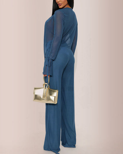 Curvvvy® Siren Sheer Mesh Deep-V Flared Pant Set