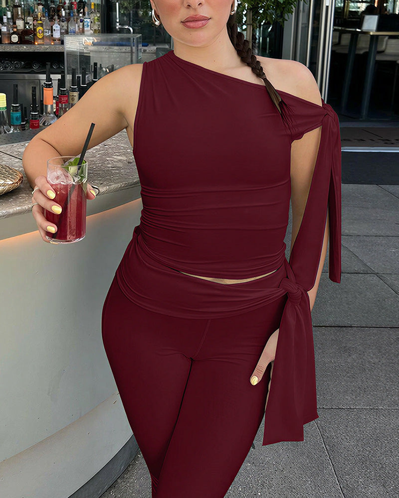 Curvvvy® Asymmetrical Drape Top & Capri Leggings Two-Piece Set