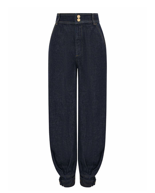 Curvvvy® Modern Denim Capelet & High-Waist Tapered Pants Two-Piece Set