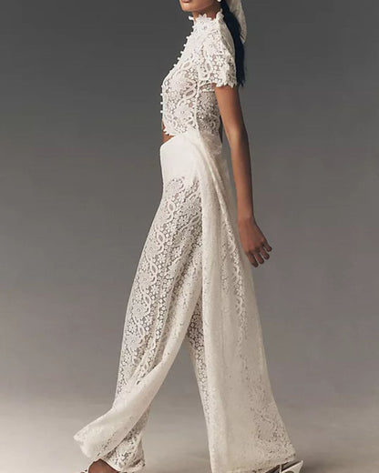 Curvvvy® Elegant Lace Ensemble High Neck Intricate Lace Cut-Out Set