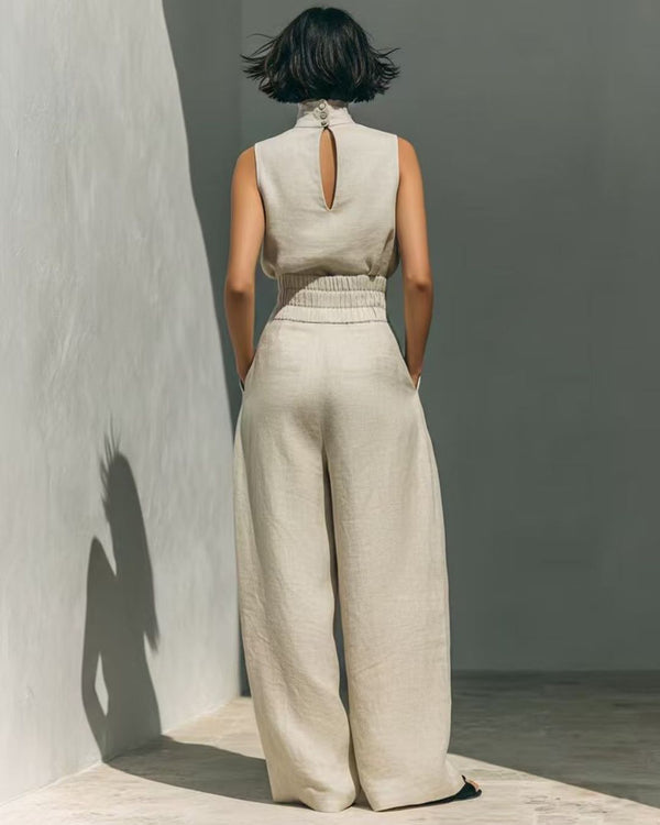 Curvvvy® Sleeveless Top Wide Leg Pants Minimalist Two-Piece Outfit