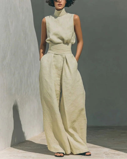Curvvvy® Sleeveless Top Wide Leg Pants Minimalist Two-Piece Outfit