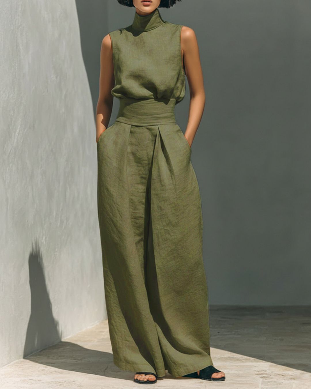 Curvvvy® Sleeveless Top Wide Leg Pants Minimalist Two-Piece Outfit