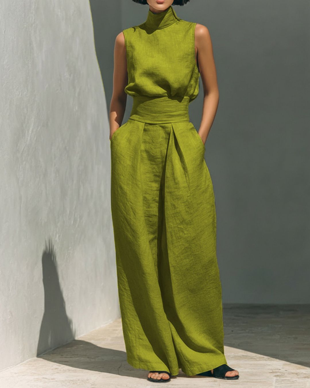 Curvvvy® Sleeveless Top Wide Leg Pants Minimalist Two-Piece Outfit