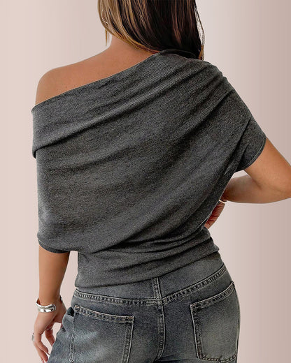 Curvvvy® Slouchy One-Shoulder Ruched Batwing T-Shirt