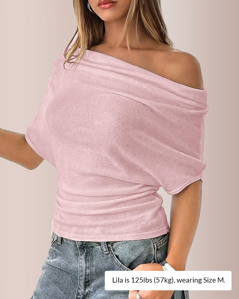 Curvvvy® Slouchy One-Shoulder Ruched Batwing T-Shirt