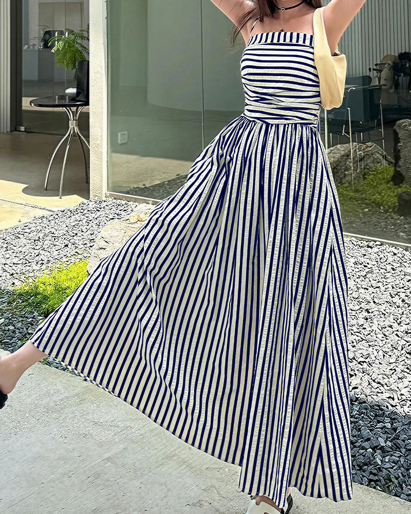 Curvvvy® Breezy Summer Nights Striped Off-Shoulder Maxi Dress