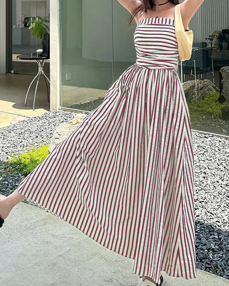 Curvvvy® Breezy Summer Nights Striped Off-Shoulder Maxi Dress