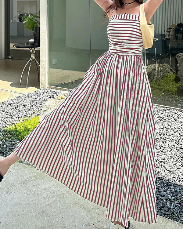 Curvvvy® Breezy Summer Nights Striped Off-Shoulder Maxi Dress