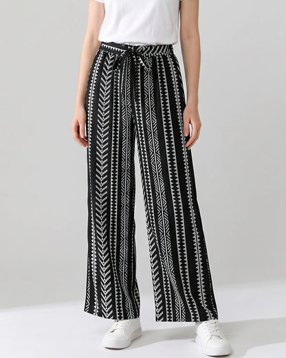 Curvvvy® Bohemian Print Tie-Waist Wide Leg Beach Pants