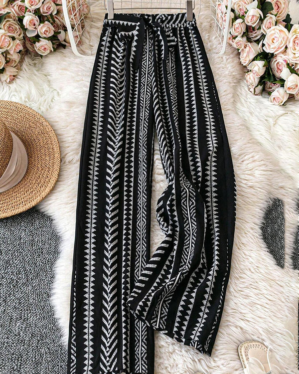 Curvvvy® Bohemian Print Tie-Waist Wide Leg Beach Pants