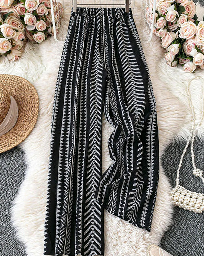 Curvvvy® Bohemian Print Tie-Waist Wide Leg Beach Pants