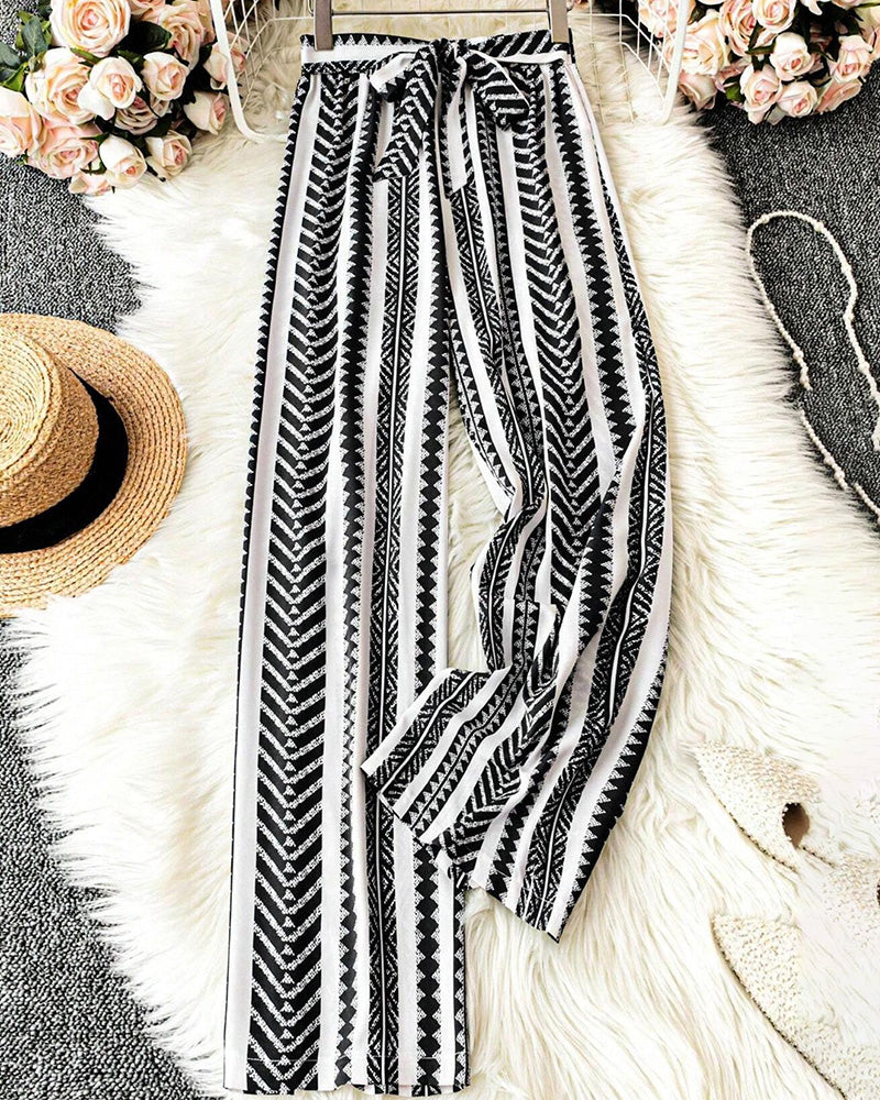 Curvvvy® Bohemian Print Tie-Waist Wide Leg Beach Pants