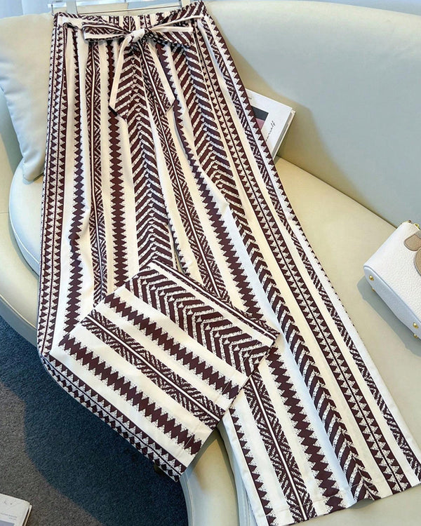 Curvvvy® Bohemian Print Tie-Waist Wide Leg Beach Pants