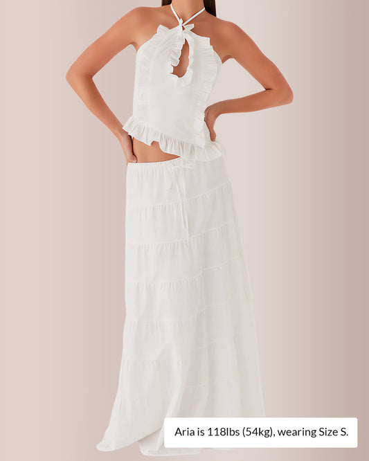 Curvvvy® Ruffle Halter Top & Tiered Maxi Skirt Two-Piece Set