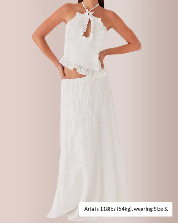 Curvvvy® Ruffle Halter Top & Tiered Maxi Skirt Two-Piece Set
